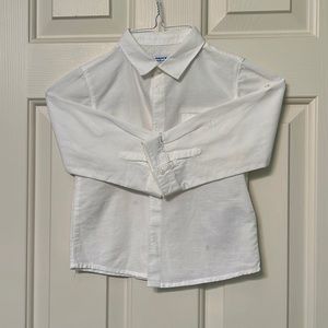 24M long sleeve white linen / cotton blend dress shirt. Has 2 small stains.